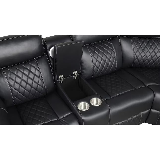 3 pc Lacrosse grey faux leather power motion sectional sofa with LED , USB charging, cup holders Bluetooth speakers