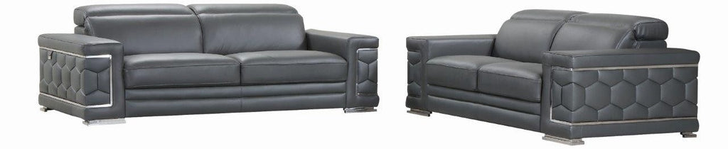 Global United 692GY-2PC 2 pc Orren ellis ferrara divanitalia gray italian leather sofa and love seat set