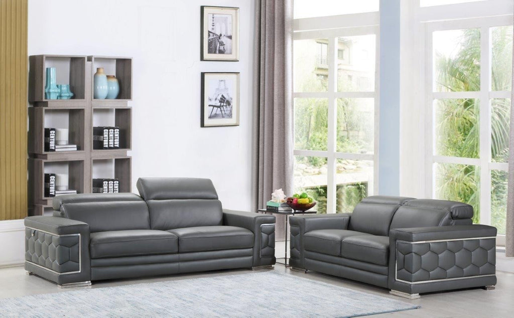 Global United 692GY-2PC 2 pc Orren ellis ferrara divanitalia gray italian leather sofa and love seat set