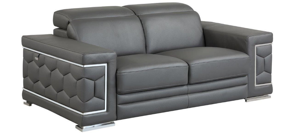 Global United 692GY-2PC 2 pc Orren ellis ferrara divanitalia gray italian leather sofa and love seat set