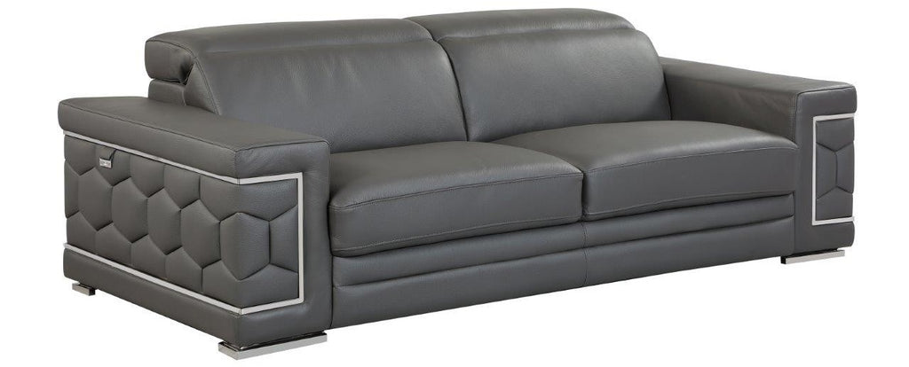 Global United 692GY-2PC 2 pc Orren ellis ferrara divanitalia gray italian leather sofa and love seat set