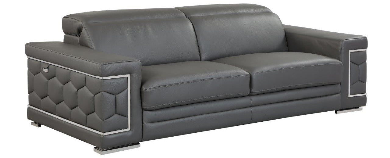 Global United 692GY-2PC 2 pc Orren ellis ferrara divanitalia gray italian leather sofa and love seat set