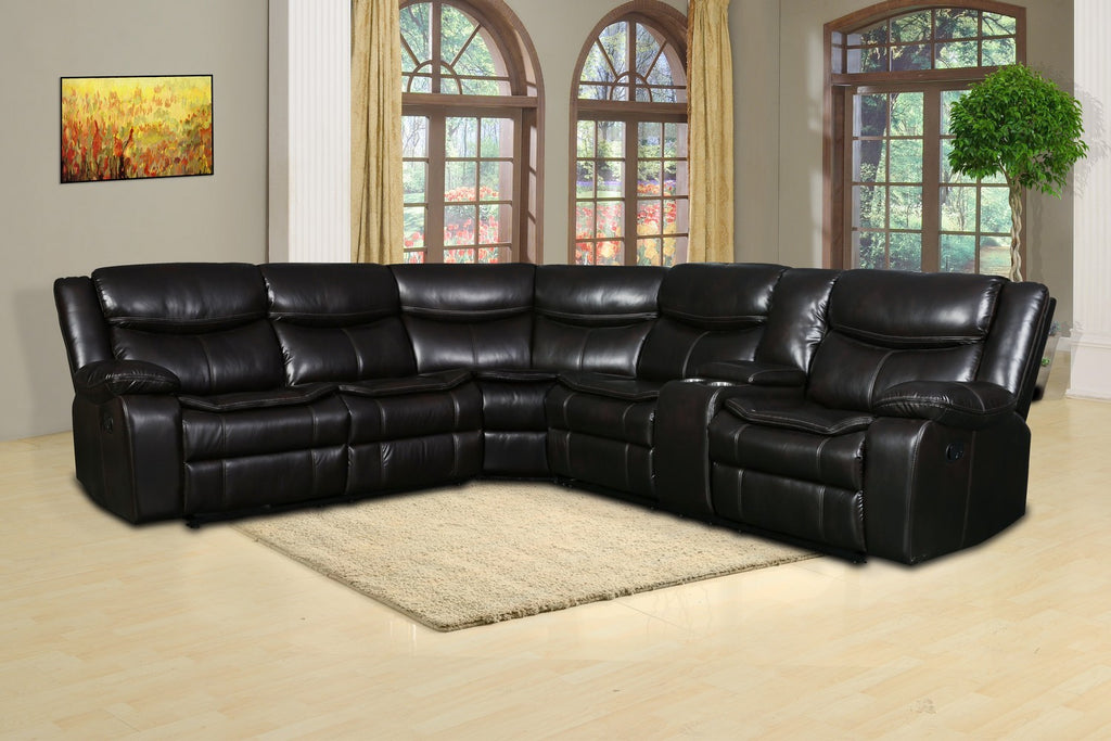 Global United 6967BR-3PC 3 pc Red barrel studio quincy brown leather aire reclining sectional sofa set