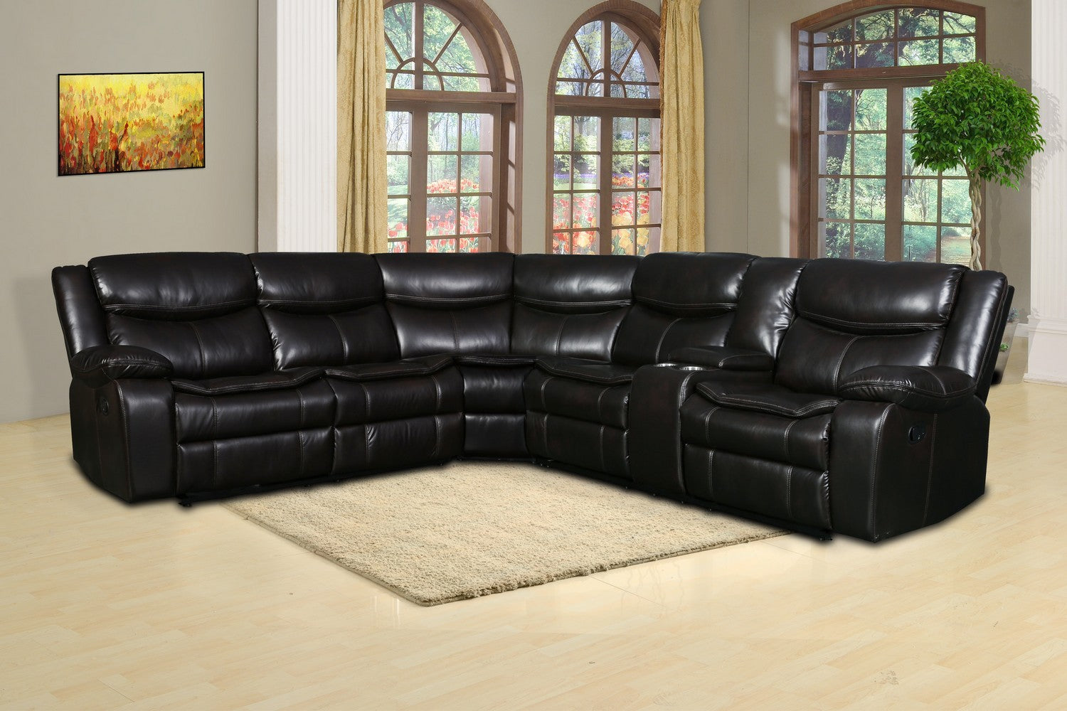 Global United 6967BR-3PC 3 pc Red barrel studio quincy brown leather aire reclining sectional sofa set