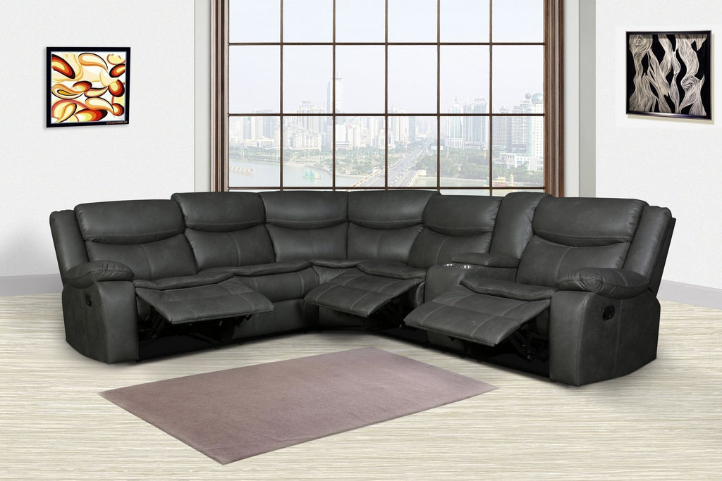 Global United 6967GY-3PC 3 pc Red barrel studio quincy grey leather aire reclining sectional sofa set