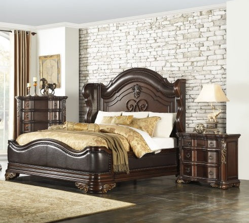 Homelegance 1603-4PC 4 pc Astoria grand cherry finish wood low profile footboard queen bedroom set