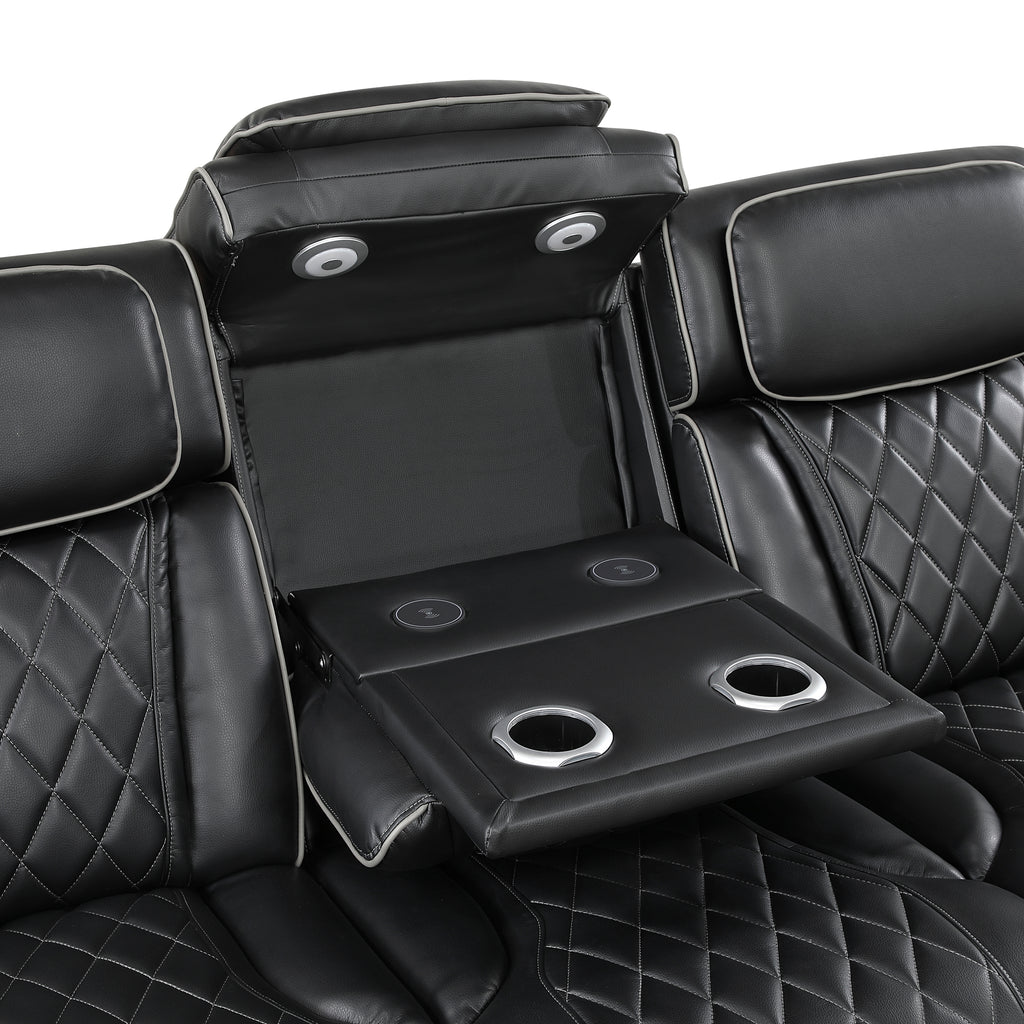 Homelegance 9516BLK-2PWH 2 pc Fairway black breathable faux leather power motion sofa and love seat set USB LED