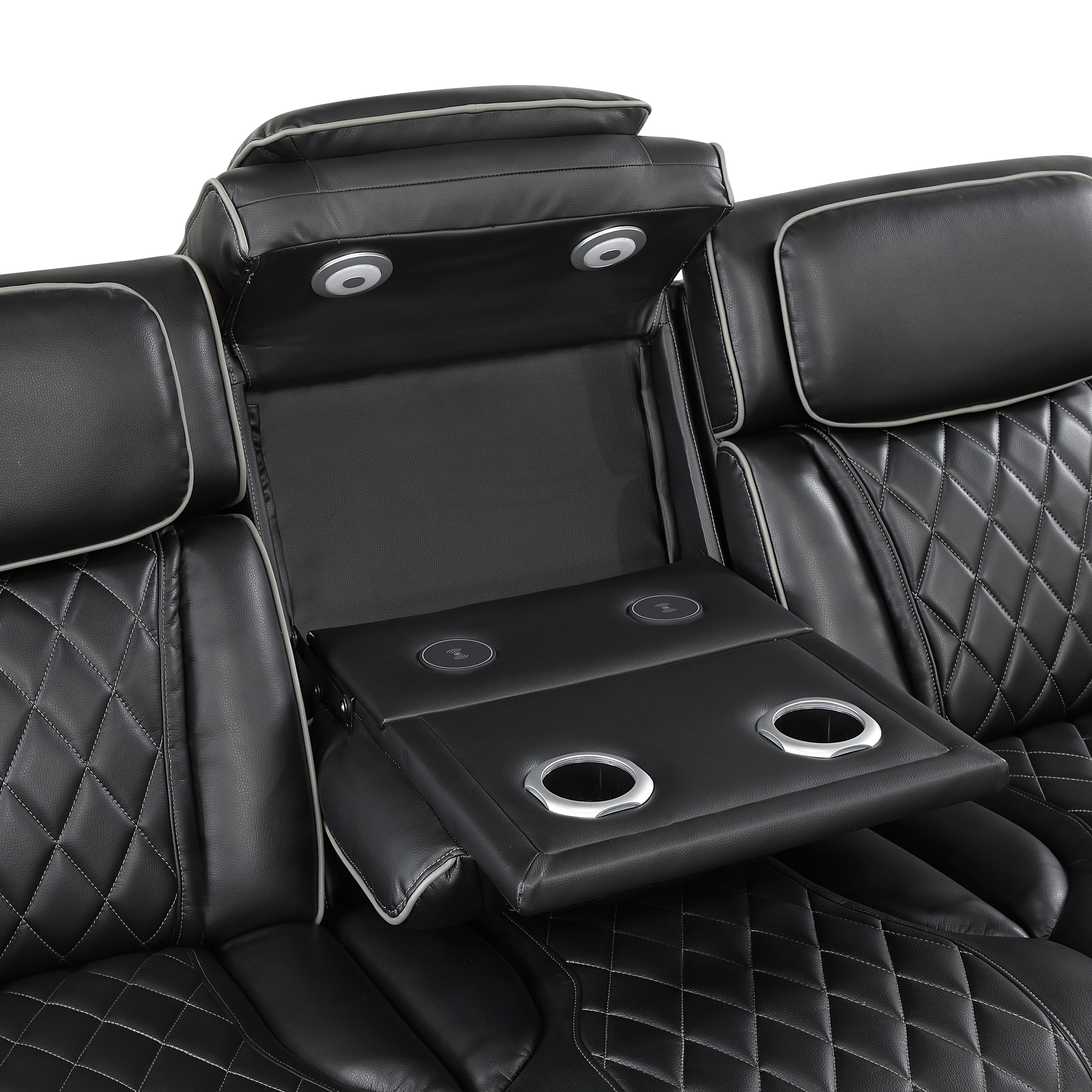 Homelegance 9516BLK-2PWH 2 pc Fairway black breathable faux leather power motion sofa and love seat set USB LED