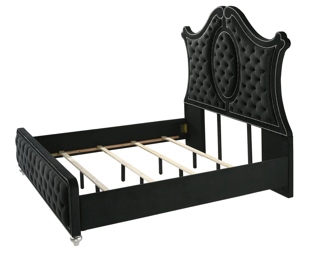 Crown mark B2180 4 pc A & J homes studio cameo black velvet tufted finish design queen bedroom set
