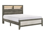 B8170 4 pc Rhett two tone grey finish wood slatted storage headboard with lights queen bedroom set