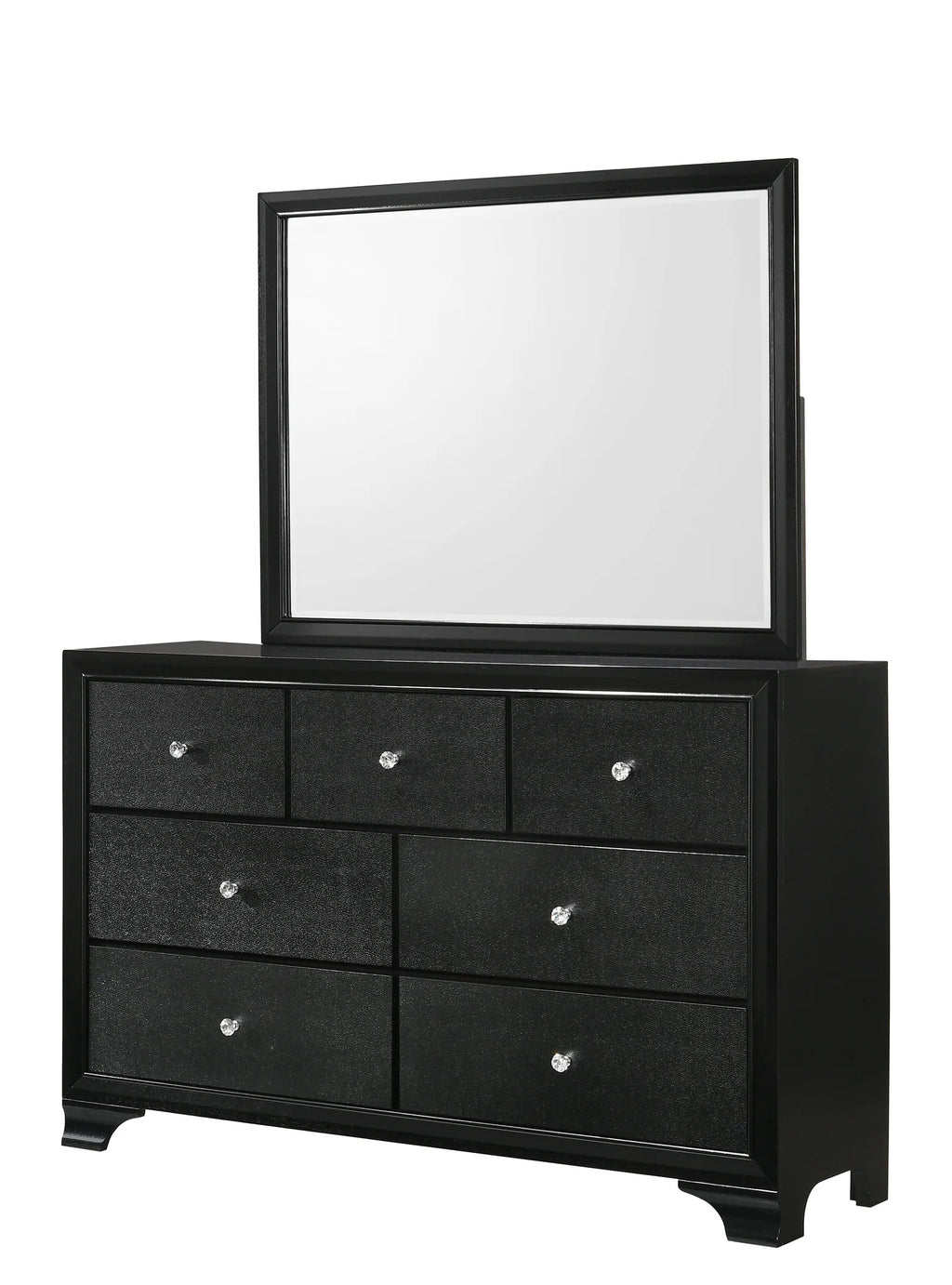 B4350 4 pc Micah modern black finish wood padded headboard LED bedroom set