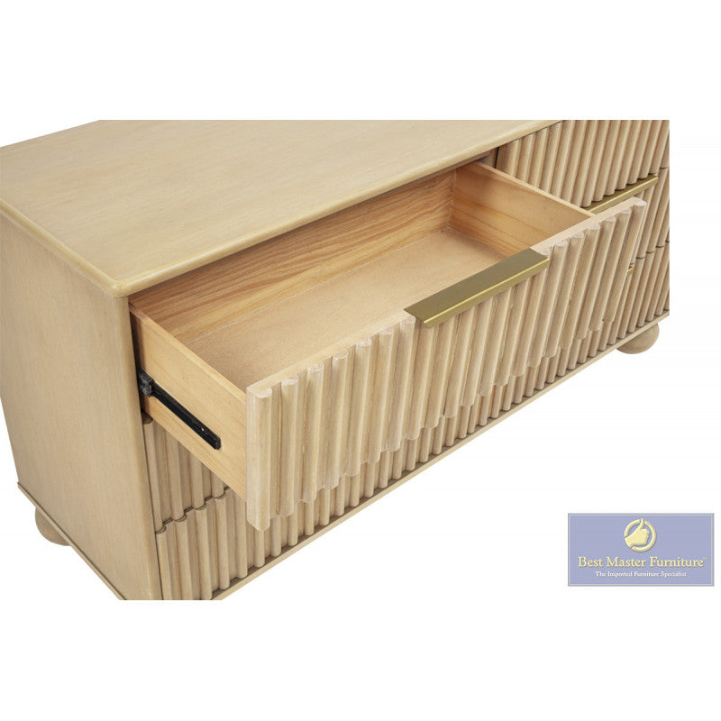 Best Master DP305-4PC 4 pc Houston light oak finish wood with reeded accent design queen bed set