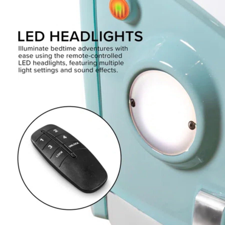 FOA7726TL Hokku designs axel teal peace bus VW style design twin size kids bed w/ LED lights and sounds