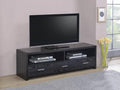 Coaster 700645 Ebern designs demuth black oak finish wood 62" tv stand console with drawers