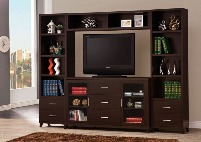 Coaster 700881-82-83 4 pc Orren ellis brookins espresso finish wood tv stand entertainment center wall unit