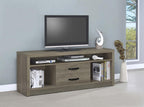 Coaster 701024-3PC  3 pc Gracie oaks jetton grey driftwoiod finish wood 59" tv stand with drawers entertainment center with side piers