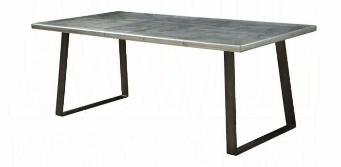 Acme 70105-7PC 7 pc Kaylia aluminum top gunmetal frame finish dining table set top grain leather chairs