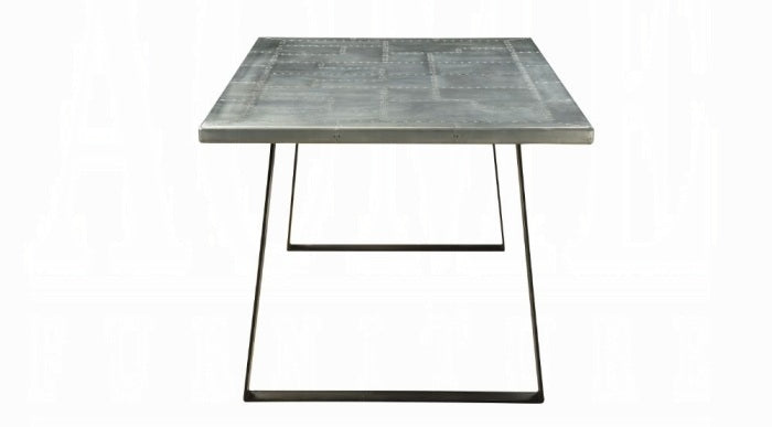 Acme 70105-7PC 7 pc Kaylia aluminum top gunmetal frame finish dining table set top grain leather chairs