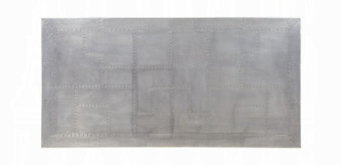 Acme 70105-7PC 7 pc Kaylia aluminum top gunmetal frame finish dining table set top grain leather chairs