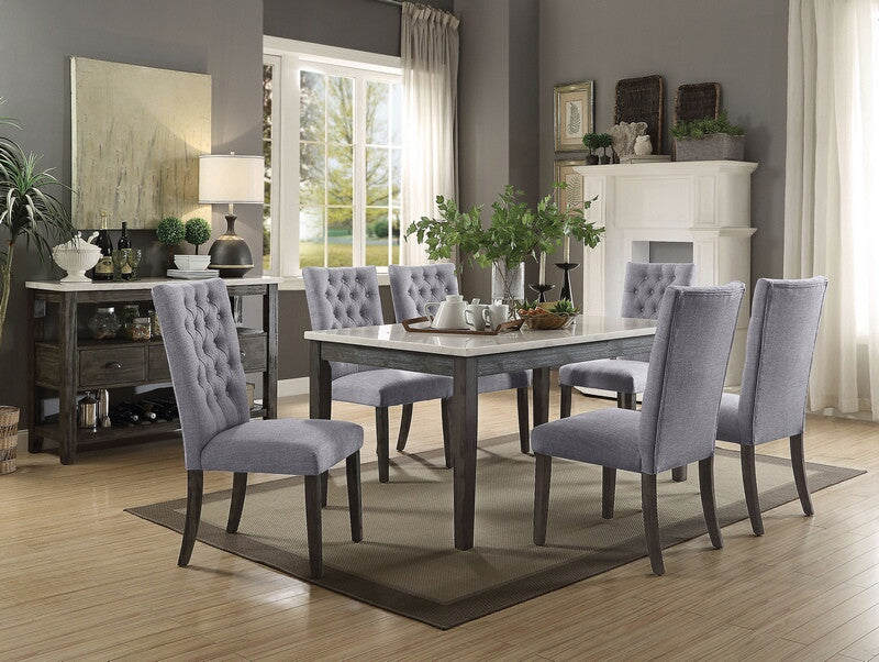 Acme 70165-68 7 pc Merel white marble top gray oak finish wood dining table set