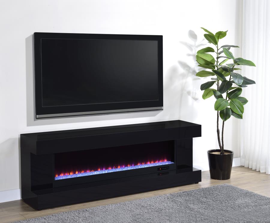 Coaster 701803 Mallory black high gloss finish wood 71" tv stand fireplace bluetooth speaker color change led