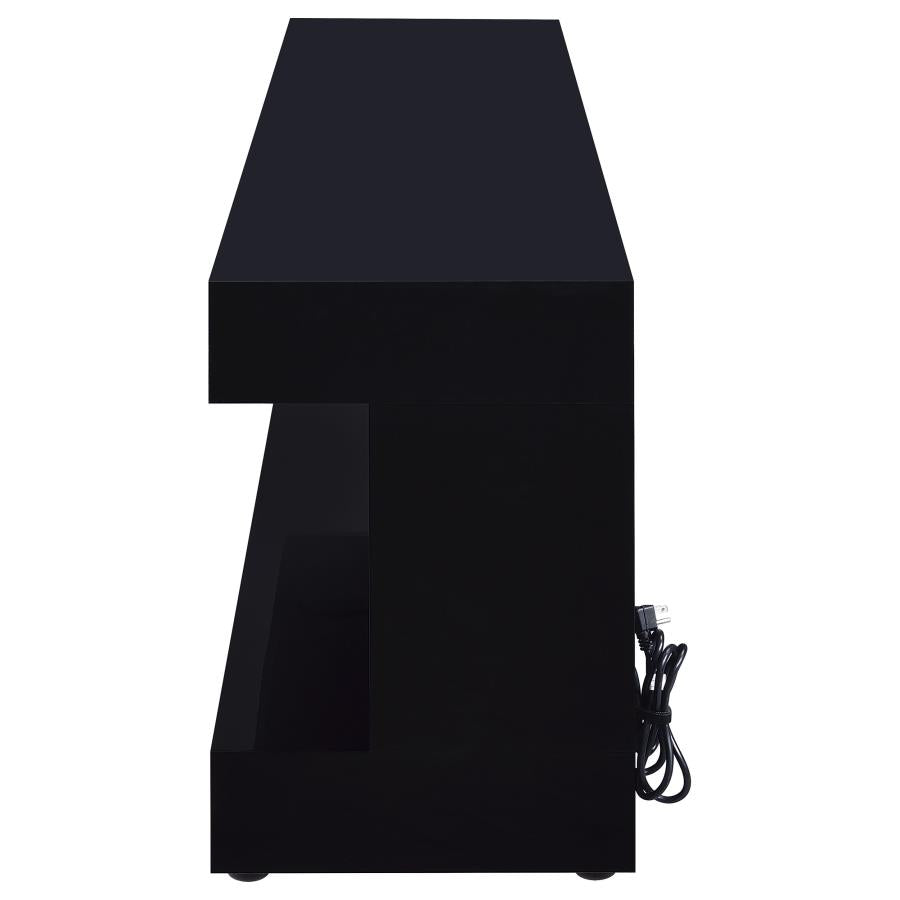 Coaster 701803 Mallory black high gloss finish wood 71" tv stand fireplace bluetooth speaker color change led