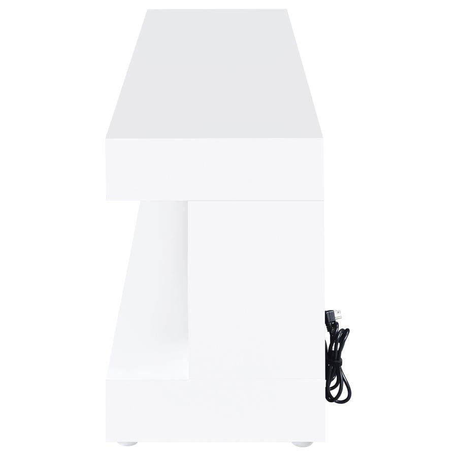 Coaster 701813 Mallory white high gloss finish wood 71" tv stand fireplace bluetooth speaker color change led