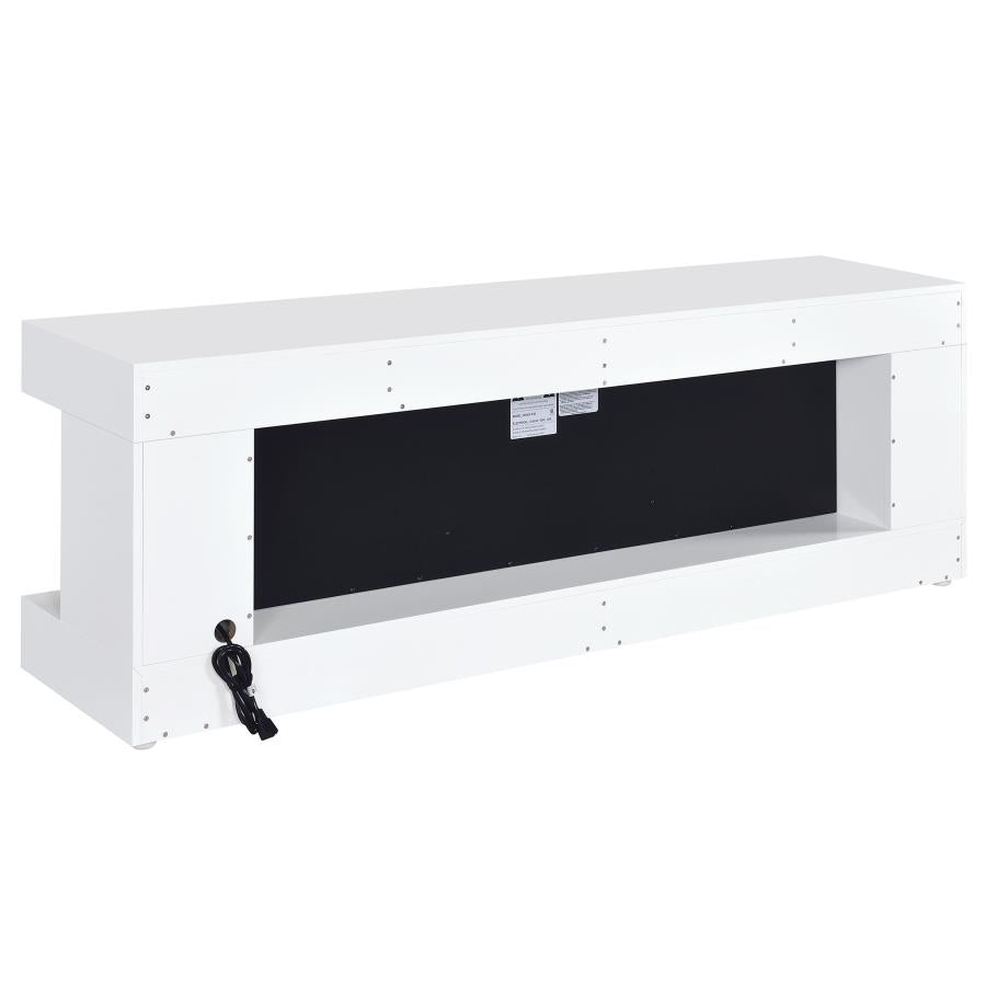 Coaster 701813 Mallory white high gloss finish wood 71" tv stand fireplace bluetooth speaker color change led