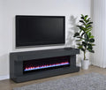 Coaster 701823 Mallory grey high gloss finish wood 71" tv stand fireplace bluetooth speaker color change led