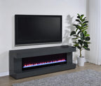 Coaster 701823 Mallory grey high gloss finish wood 71" tv stand fireplace bluetooth speaker color change led