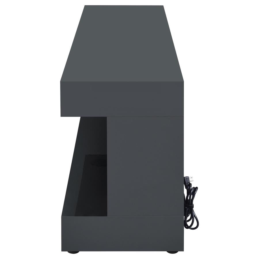 Coaster 701823 Mallory grey high gloss finish wood 71" tv stand fireplace bluetooth speaker color change led