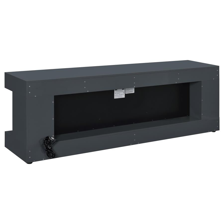 Coaster 701823 Mallory grey high gloss finish wood 71" tv stand fireplace bluetooth speaker color change led