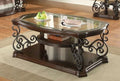 Coaster 702448 Wildon dark merlot finish wood and ornate metal scrollwork coffee table