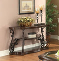 Coaster 702449 Wildon dark merlot finish wood and ornate metal scrollwork half oval sofa table