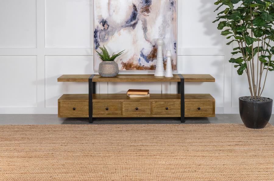 Otto Brown Mango Wood 70-Inch 5-Drawer TV Stand for TVs up to 77 Inches – 703243