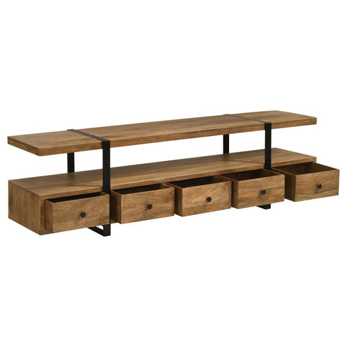 Otto Brown Mango Wood 70-Inch 5-Drawer TV Stand for TVs up to 77 Inches – 703243