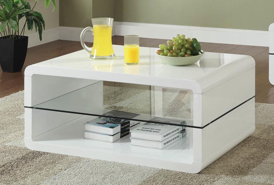 Coaster 703268 Albano rounded cube design glossy white and glass coffee table