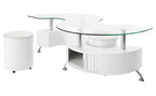 Coaster 703400 3 pc Orren ellis Buckley S shaped glossy white chrome metal legs glass top coffee table and 2 ottomans