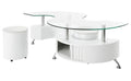 Coaster 703400 3 pc Orren ellis Buckley S shaped glossy white chrome metal legs glass top coffee table and 2 ottomans