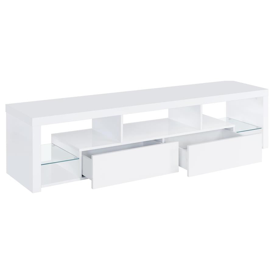 Jude White High Gloss 71" TV Stand with Glass Shelves & Soft-Close Drawers – 704251