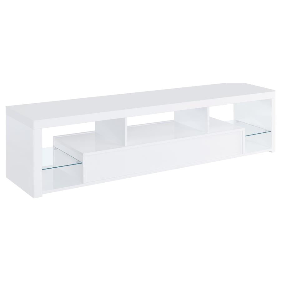 Jude White High Gloss 71" TV Stand with Glass Shelves & Soft-Close Drawers – 704251