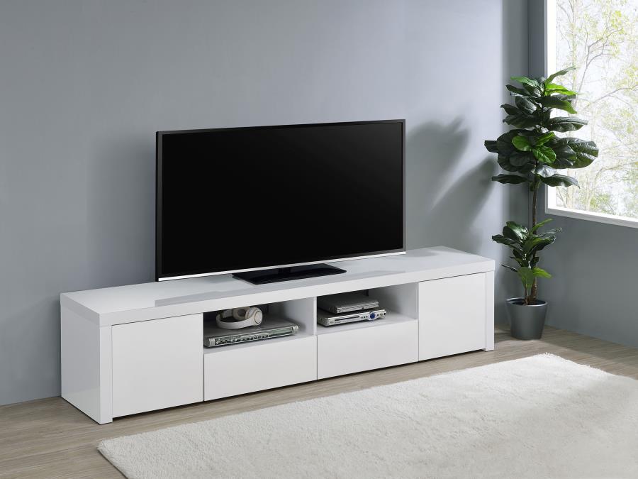 Jude White High Gloss 79" TV Stand with 2 Doors & 2 Drawers – 704262