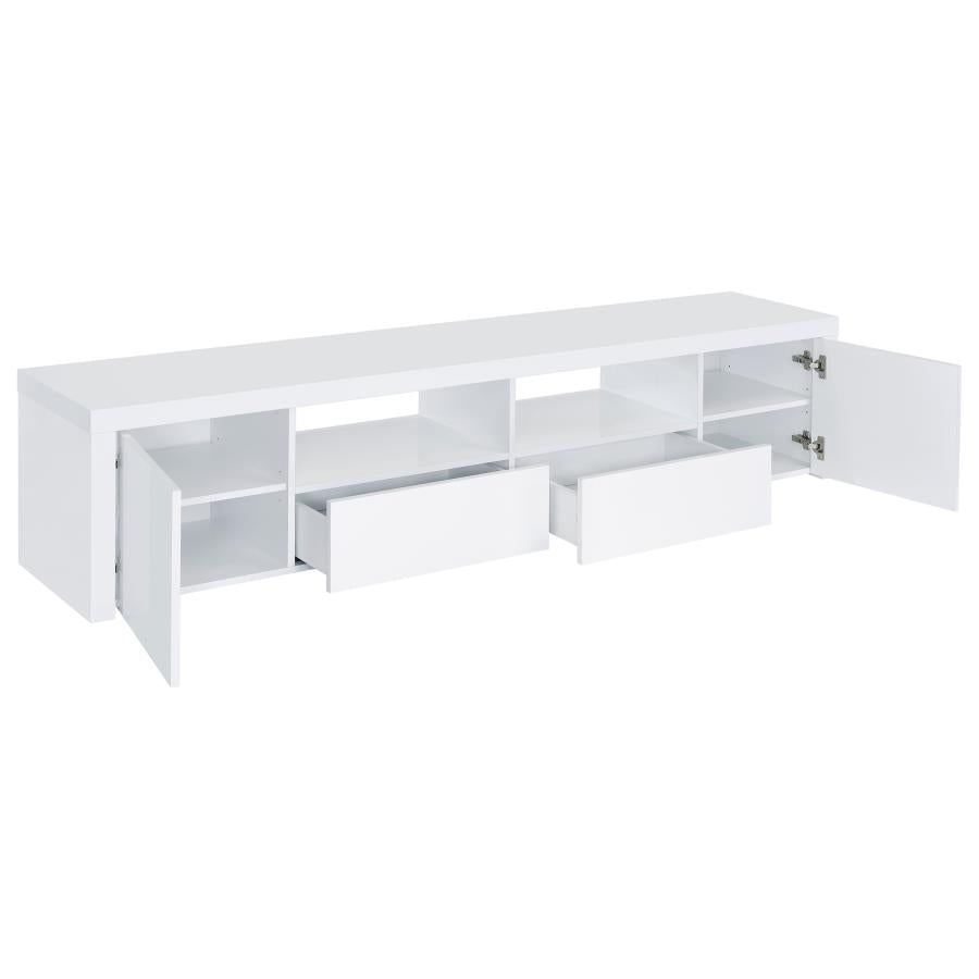 Jude White High Gloss 79" TV Stand with 2 Doors & 2 Drawers – 704262