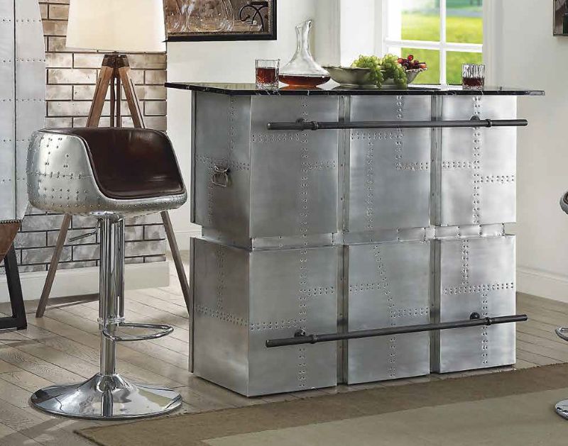Acme 70450 Brancaster marble top and aluminum riveted finish bar unit with accents