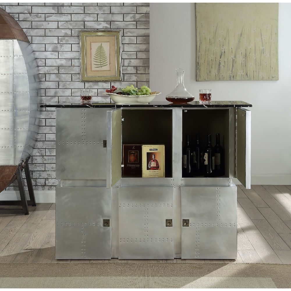 Acme 70450 Brancaster marble top and aluminum riveted finish bar unit with accents