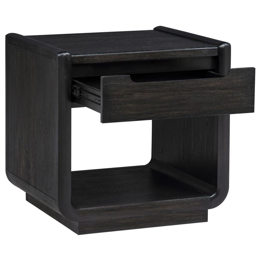 Leandro 1-Drawer Occasional Side End Table Burnished Black – 704637