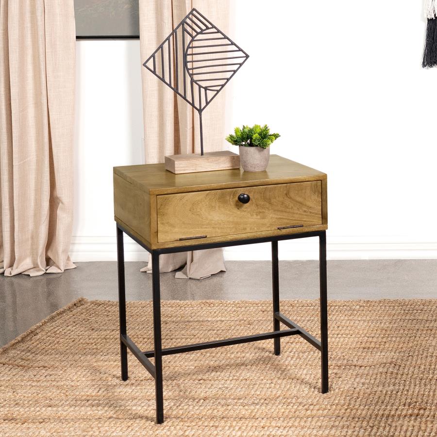 Coaster 704697 Wildon darby home co stephie honey brown mango wood and matte black metal legs square end table