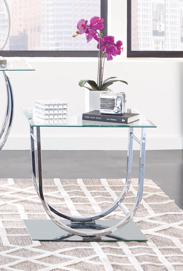 Coaster 704987 Wildon home orren ellis chrome finish metal and glass end table arched base