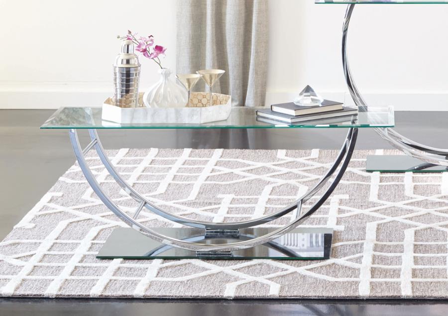Coaster 704988 Wildon home orren ellis chrome finish metal and glass coffee table arched base