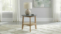 Bradley Grey Faux Marble Top Natural Wood 24" Round End Table – 706447